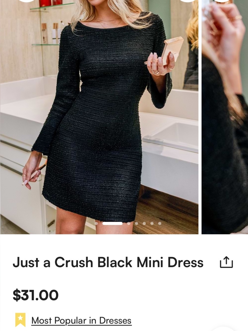 NWT Cupshe Black Long Sleeve Textured Shift Dress slightly shimmery